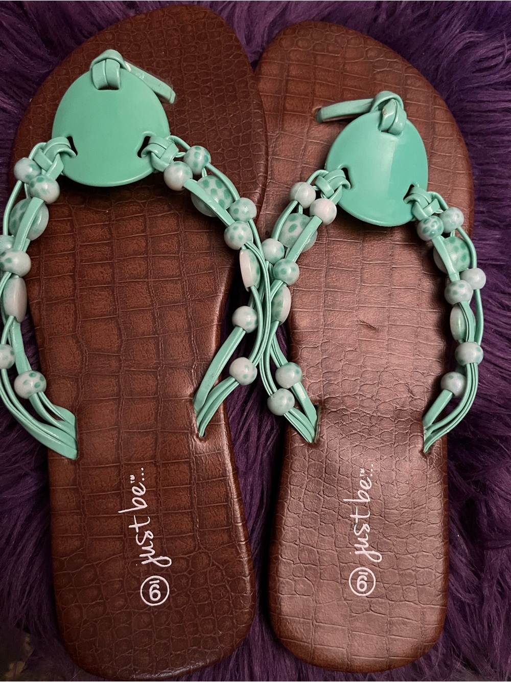 just be Mint Green Beaded Women's Sandals